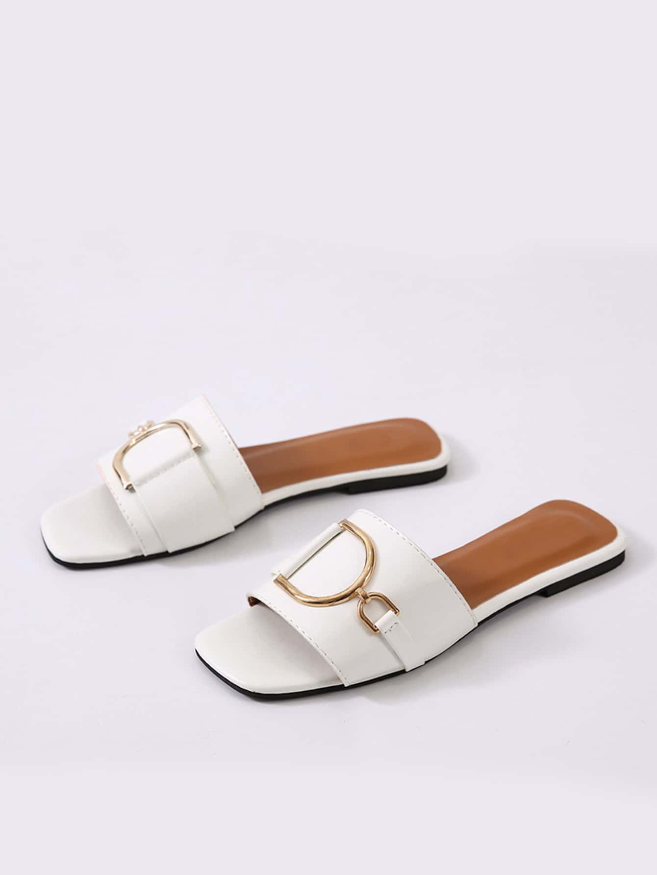 Open Toe Buckle Decor Sliders | SHEIN