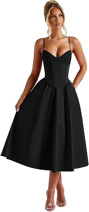 Satin Tea Length Formal Dresses for Women A-Line Backless Corset Prom Dress Cocktail Gowns | Amazon (US)