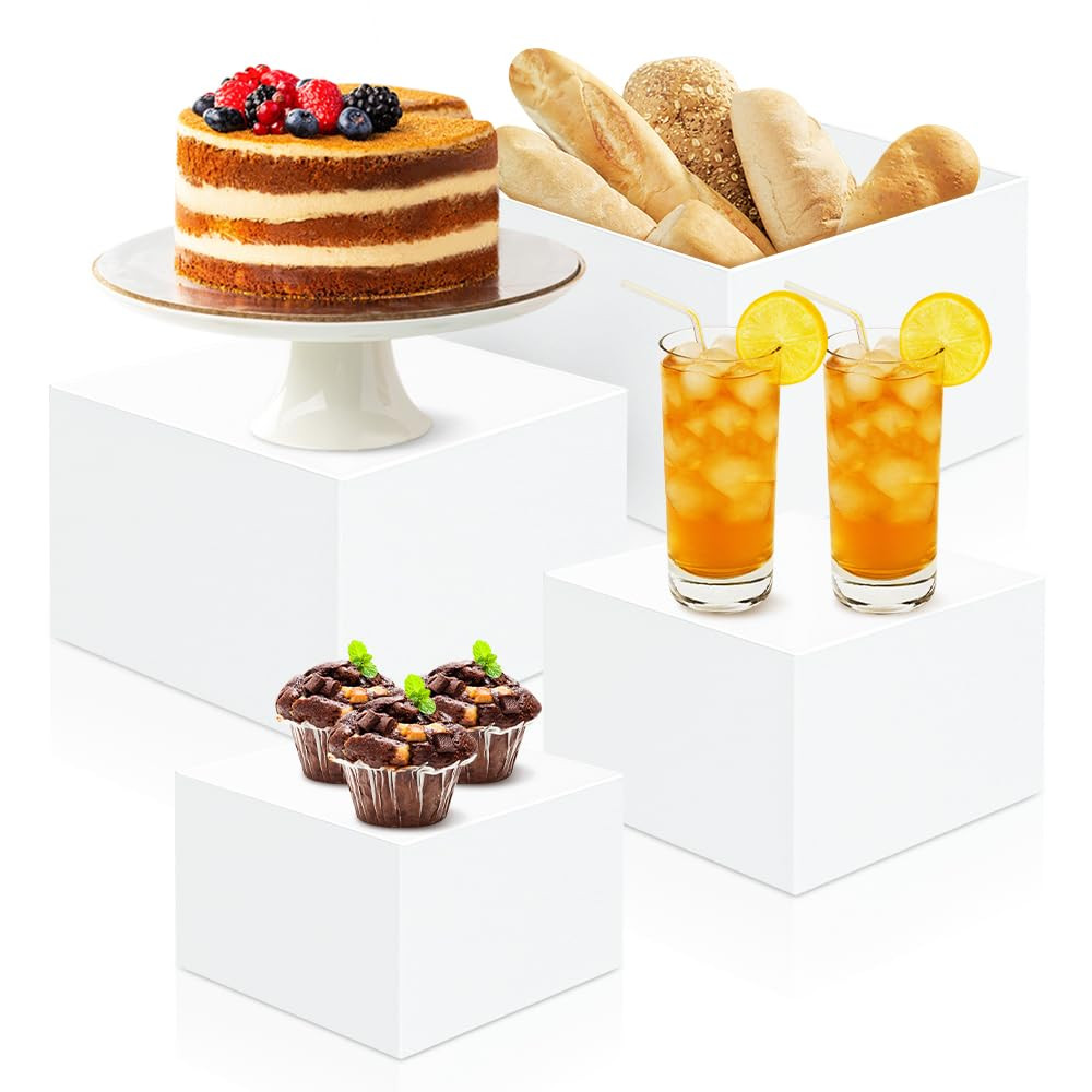 RETON 4 PCS Buffet Risers, Acrylic Food Risers for Buffet Table, White Display Stand Set with Hol... | Amazon (US)