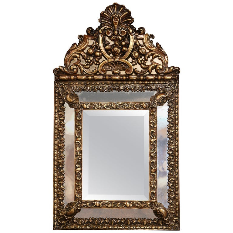 19th Century French Napoleon III Overlay Repousse Copper Wall Mirror | 1stDibs