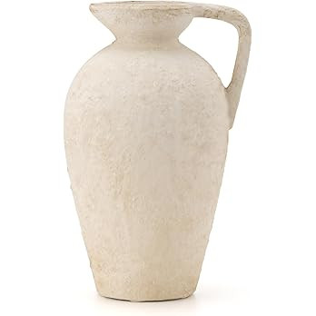 Ceramic Rustic Farmhouse Vase,9.25 inch Terracotta Vase with Handle,Neutral Tall Clay Vases Decor... | Amazon (US)