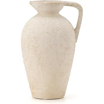 Ceramic Rustic Farmhouse Vase,9.25 inch Terracotta Vase with Handle,Neutral Tall Clay Vases Decor... | Amazon (US)