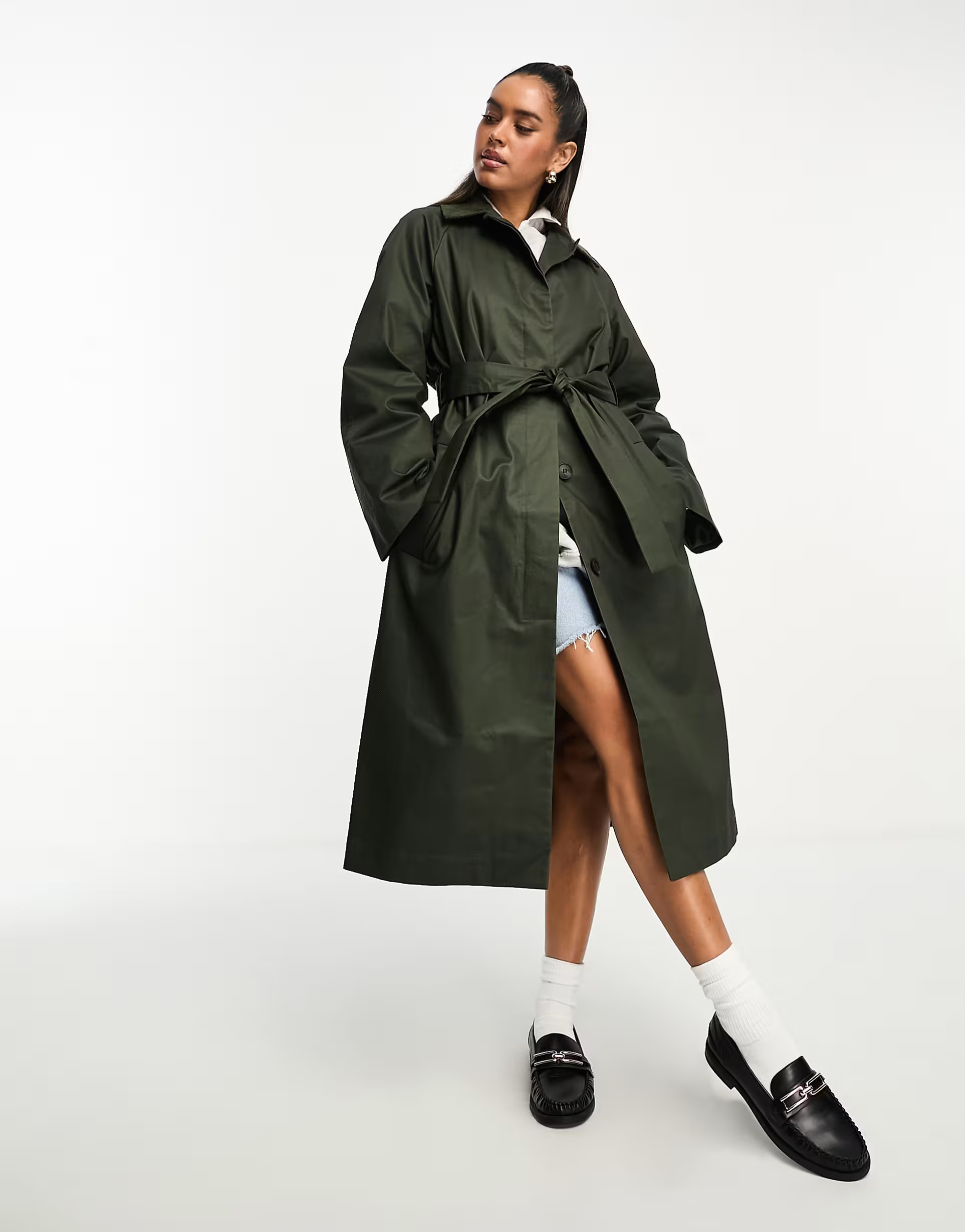 ASOS DESIGN wax trench with cord collar in olive | ASOS (Global)
