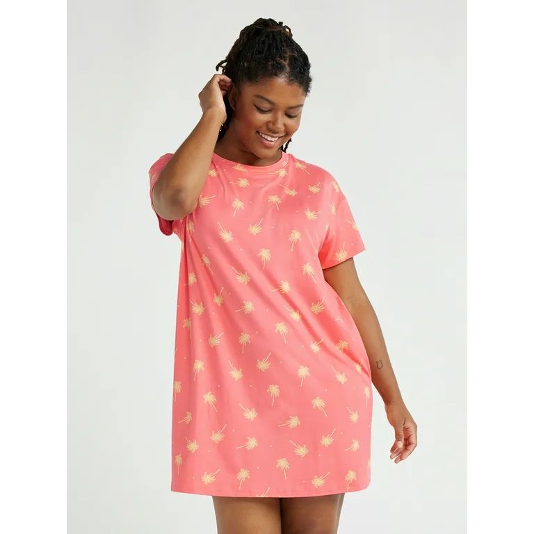 Joyspun Women's Short Sleeve Sleep Shirt with Pockets, Sizes S/M to 2X/3X - Walmart.com | Walmart (US)