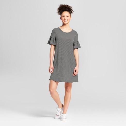Women's Striped Ruffle Sleeve T-Shirt Dress - Mossimo Supply Co.™ Black | Target