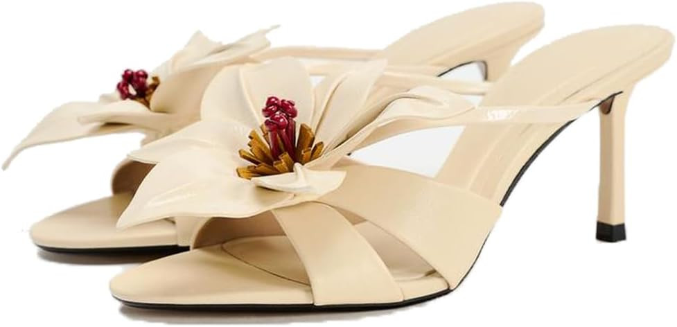 YIYA Women's Flower Mules Heels Open Pointed Toe Stiletto Kitten Heels Slip On Dress Party Sandal... | Amazon (US)