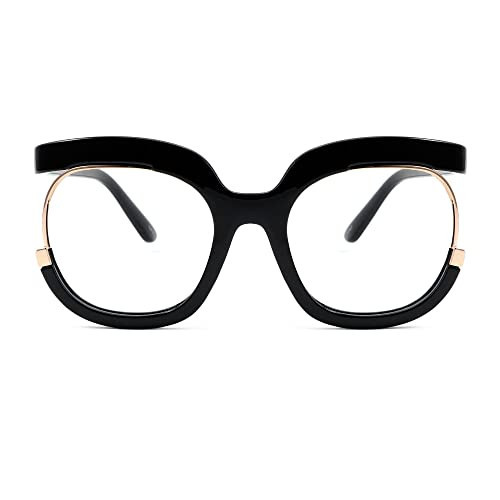 Zeelool Thick Oversized Eyeglasses Square Mixed Clear Lens Glasses for Women Lubia OX739865-03 Black | Amazon (US)
