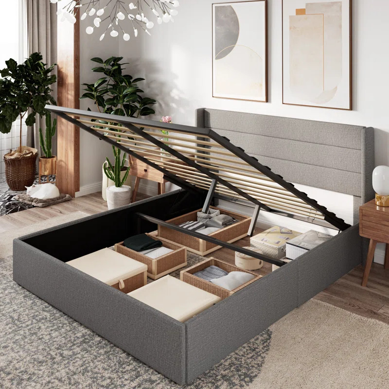 Braya Hydraulic Lift Up Storage Upholstered Platform Bed | Wayfair North America