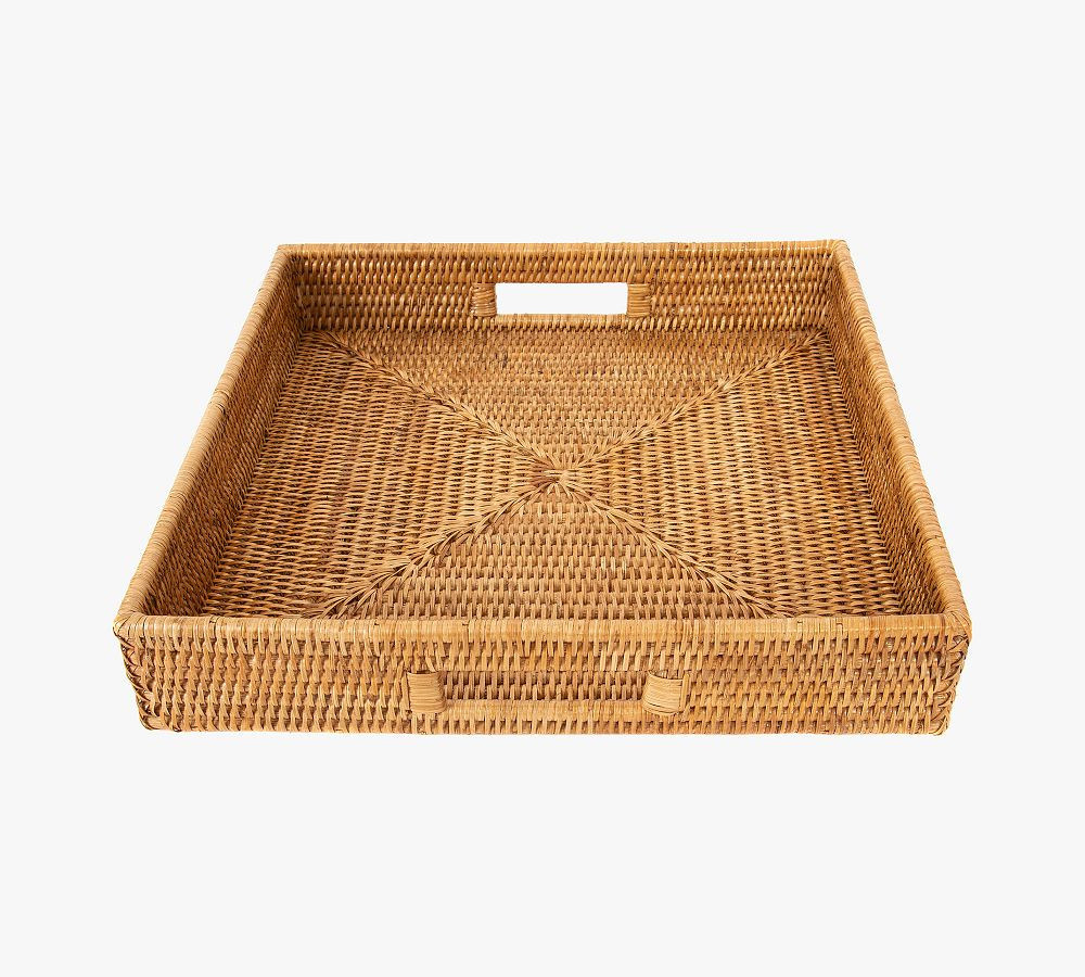 Tava Handwoven Rattan Square Serving Tray, 16"L X 16"W, Natural | Pottery Barn (US)