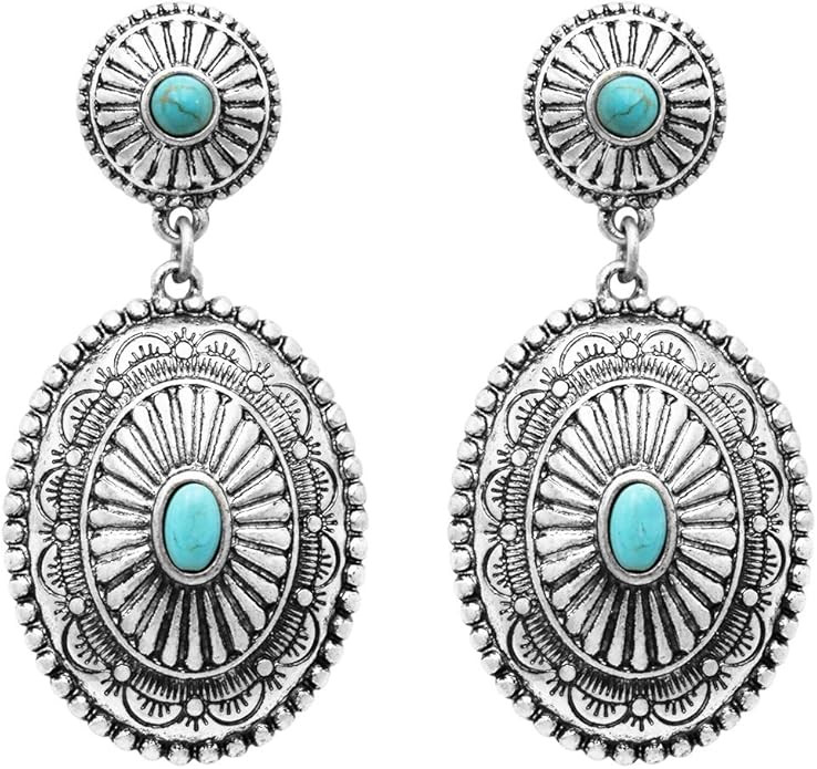 Rosemarie Collections Women's Western Concho Style Turquoise Howlite Stone Drop Statement Post Ea... | Amazon (US)