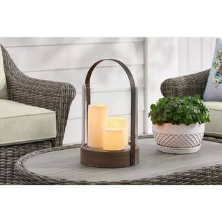 14 in. Outdoor Patio Round Handle Lantern with 3 LED Candles | The Home Depot