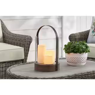 Hampton Bay 14 in. Outdoor Patio Round Handle Lantern with 3 LED Candles D201033100 - The Home De... | The Home Depot