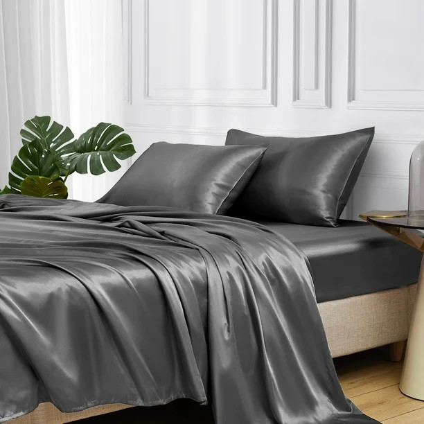 MR&HM Satin Bed Sheets, 3 Pcs Silky Bedding Set, Twin XL, Dark Grey - Walmart.com | Walmart (US)