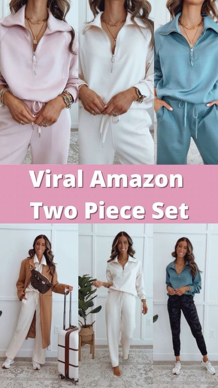 ✨These viral sets are SO COMFY!! Wear to lounge or dress up with a blazer or overcoat for the airport. 

✨I’m wearing my true to size, small.

#airportoutfit #traveloutfit #athlesiure 

#LTKstyletip #LTKtravel #LTKfitness