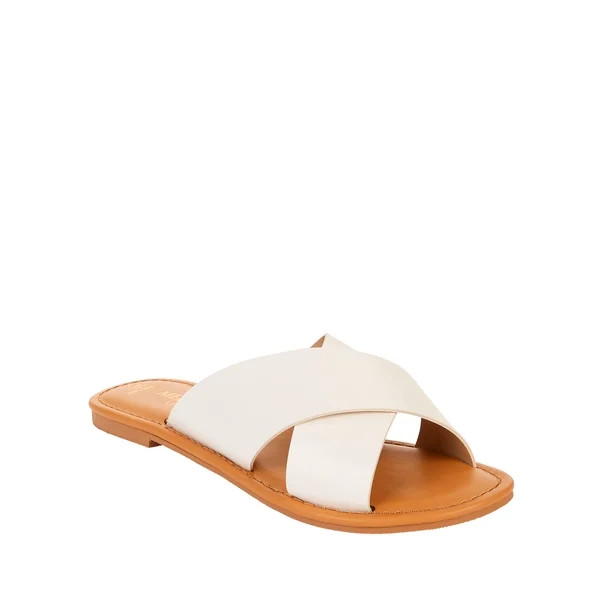 Melrose Ave Vegan Leather Crossband Flat Slide Sandal (Women's) | Walmart (US)