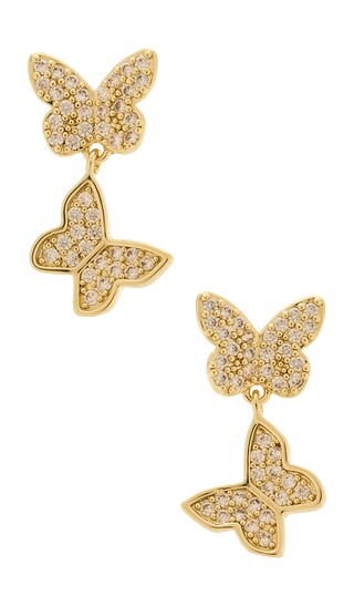 Pave Double Butterfly Sideway Dangle Stud Earring in Gold | Revolve Clothing (Global)