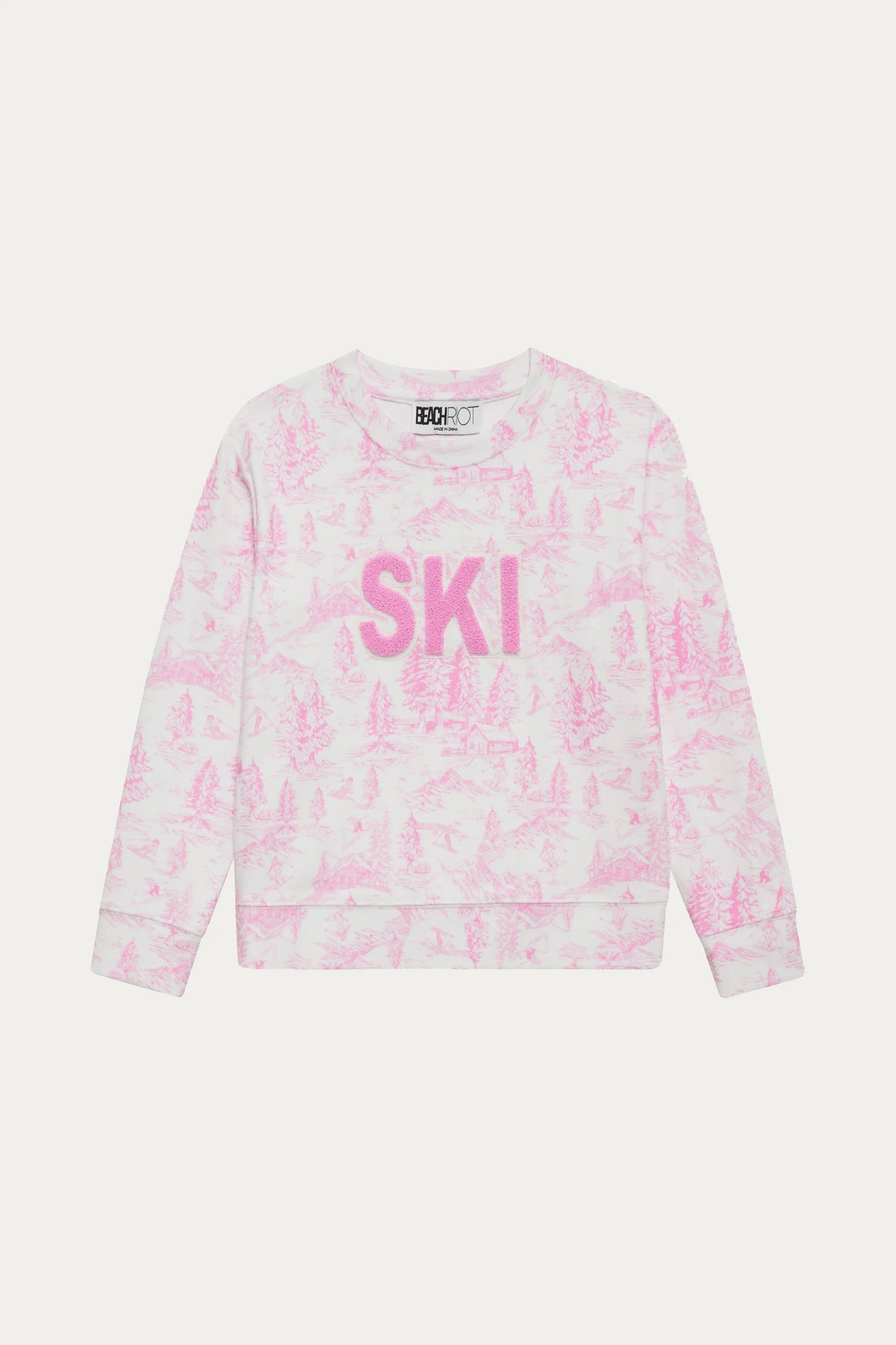 Little Cassia Top Powder Pink Toile | Girls Ski Alps Print Sweatshirt | Beach Riot | Beach Riot