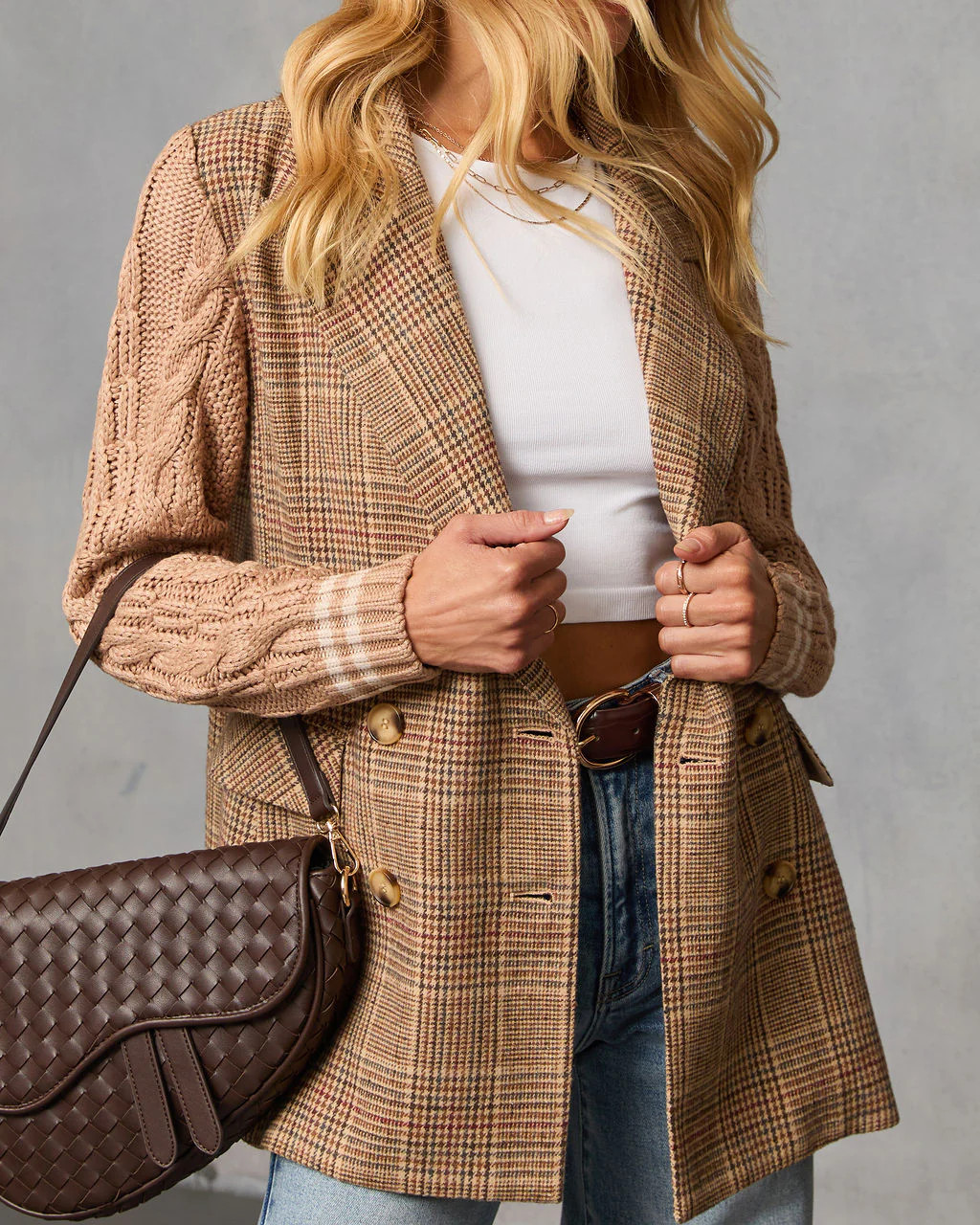 Crestfield Knit Sleeve Plaid Blazer | VICI