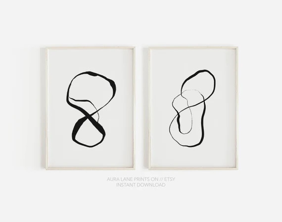 Minimalist Abstract Art Black and White Wall Art Set of 2 | Etsy | Etsy (US)