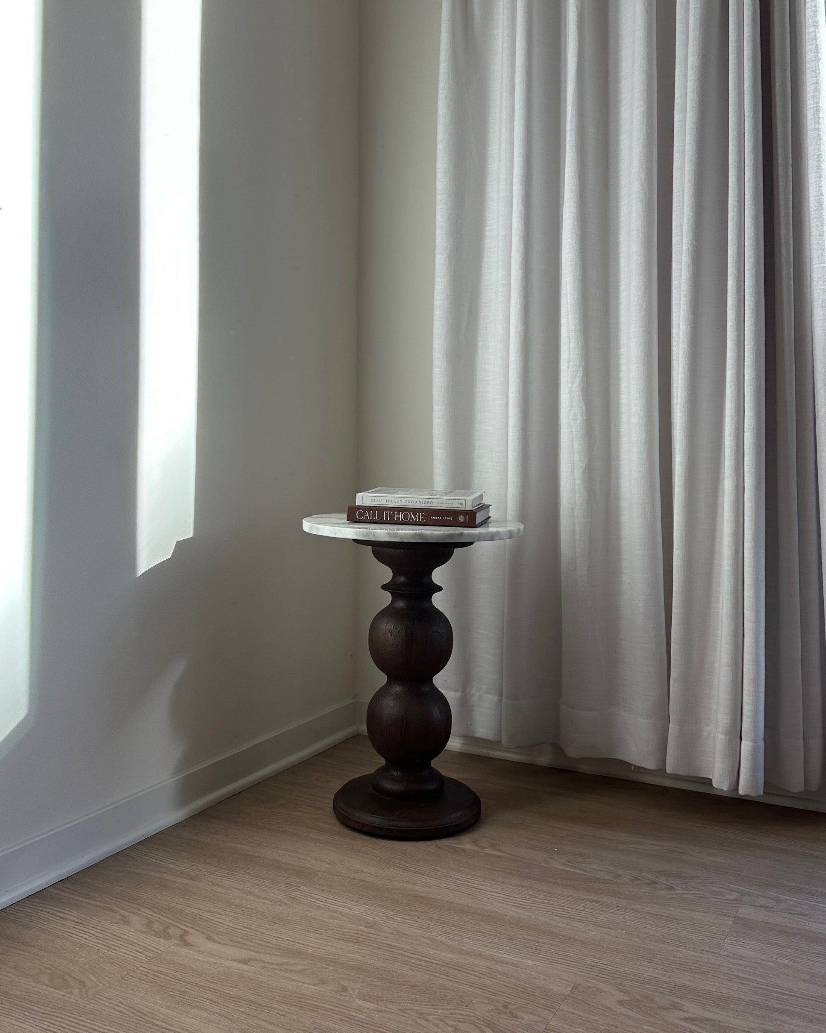 Beautiful round side table
Wood + Marble 
Magnolia 