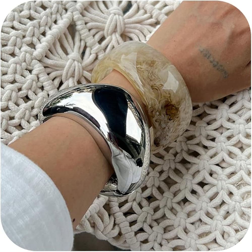 Ingemark Chunky Acrylic Bangles Bracelets for Women Gold Wide Cuff Minimalist Jewelry Statement C... | Amazon (US)