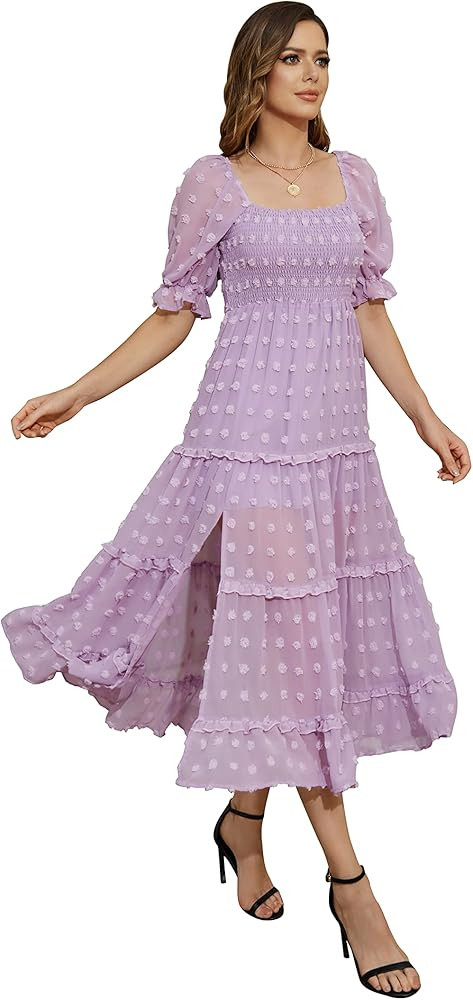 R.YIposha Women's Summer Bohemian Dress Puff Sleeve Ruffled Floral Print Casual Off Shoulder Long... | Amazon (US)