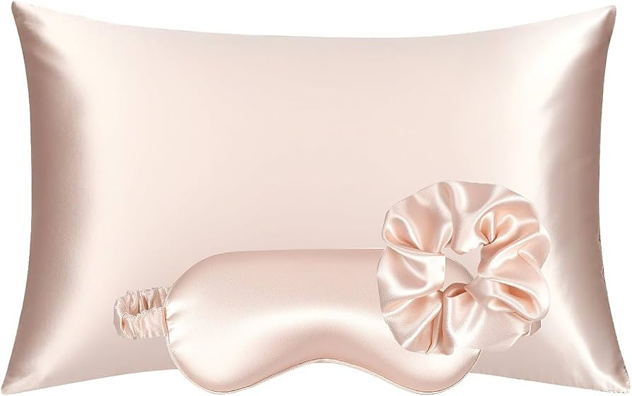 Vegan Silk Sleep Set, Vegan Silk Pillowcase with Large Scrunchie and Eye Mask for Hair and Skin, ... | Amazon (US)
