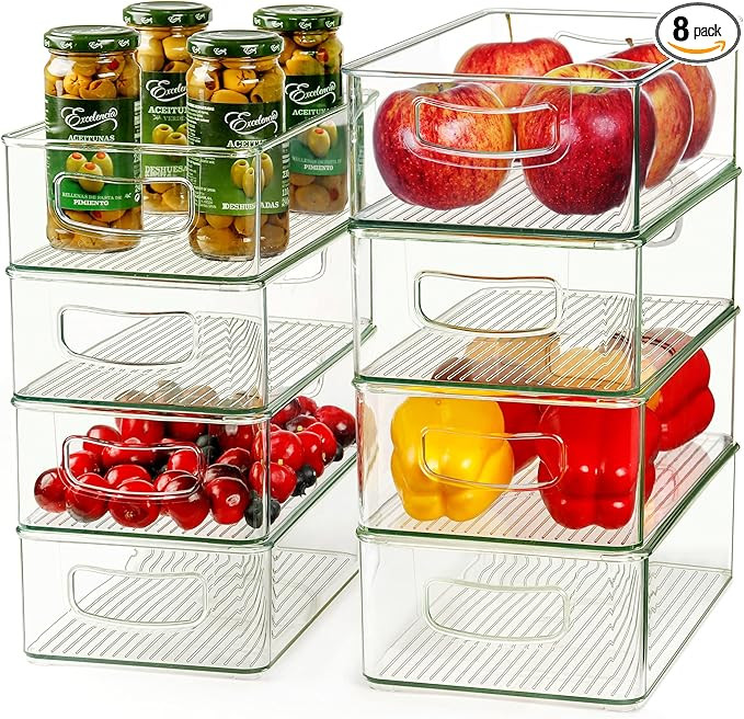 Set Of 8 Refrigerator Organizer Bins (4 Large & 4 Medium sizes) - Stackable Fridge Organizer, Cle... | Amazon (US)