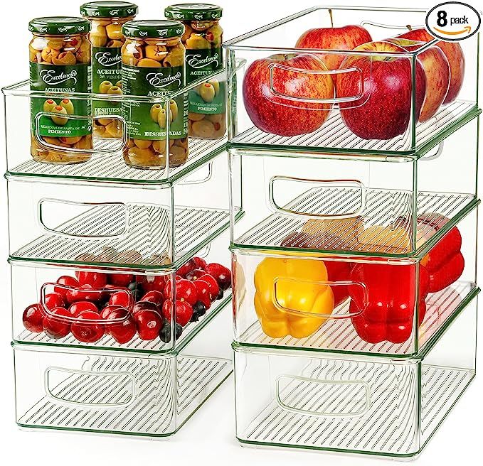 Set Of 8 Refrigerator Organizer Bins (4 Large & 4 Medium sizes) - Stackable Fridge Organizer, Cle... | Amazon (US)