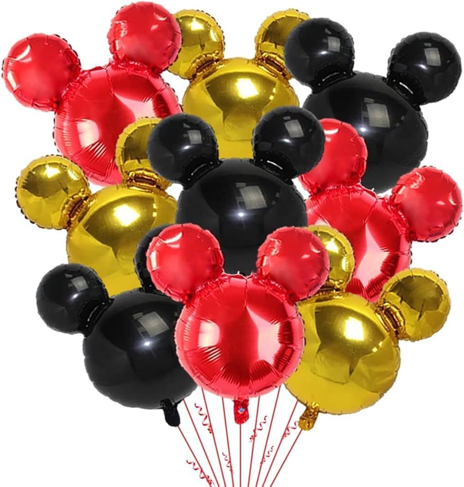 9-Pack Mouse Party Aluminum Foil Balloons, 27” Black, Red, and Yellow Balloons for Mouse-Themed... | Amazon (US)