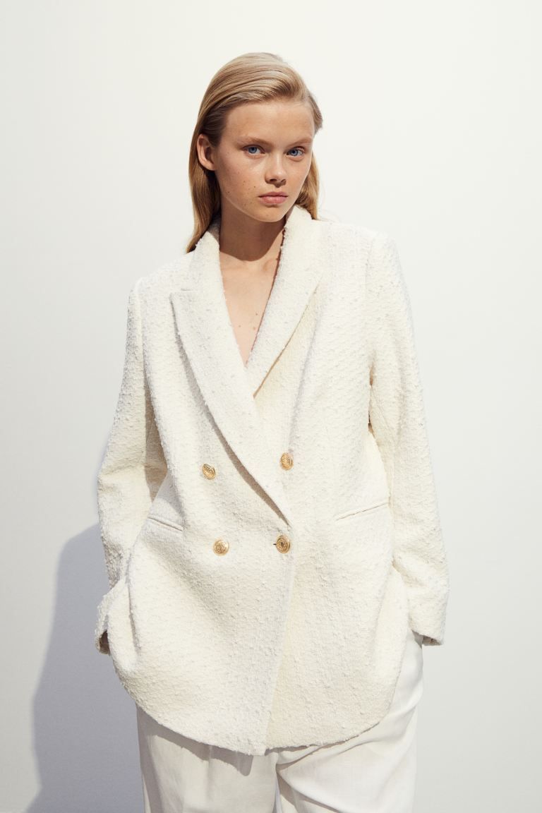 Textured-weave blazer - Cream - Ladies | H&M GB | H&M (UK, MY, IN, SG, PH, TW, HK)