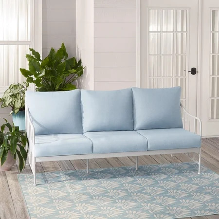 Better Homes & Gardens Aubrey Outdoor Metal Sofa with Blue Cushion | Walmart (US)