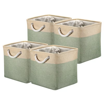 Unique Bargains Collapsible Fabric With Handles Organizing Storage Baskets 4 Pcs Beige/Green | Target
