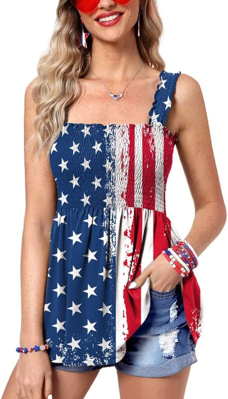 Clarisbelle Women's Summer Ruffle Hem Smocked Tank Tops | Amazon (US)