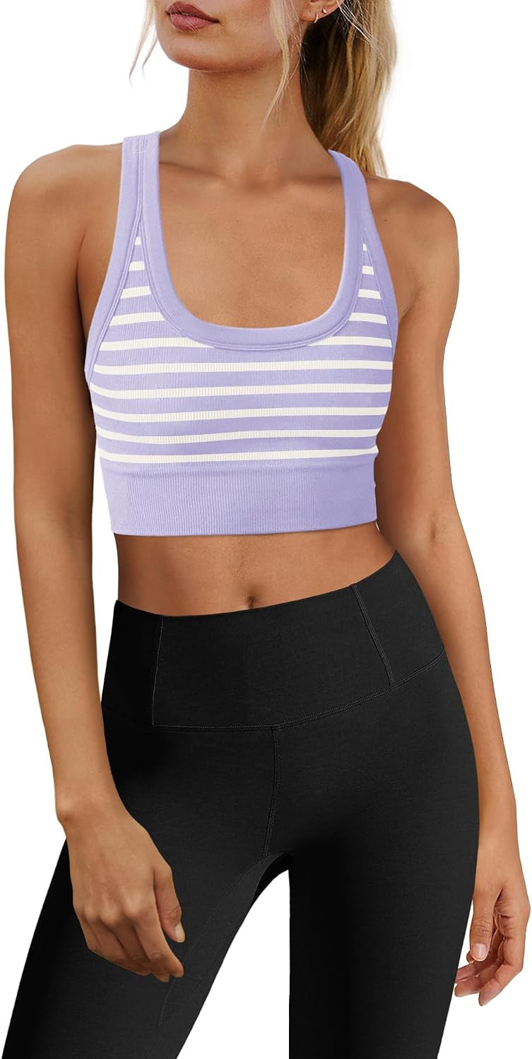 Yanekop Womens Striped Longline Sports Bra Seamless Racerback Workout Bras | Amazon (US)