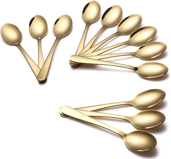 Buyer Star 12 Pieces Gold Teaspoons 5.5-Inch Mini Coffee Spoons Stainless Steel Sugar Demitasse E... | Amazon (US)
