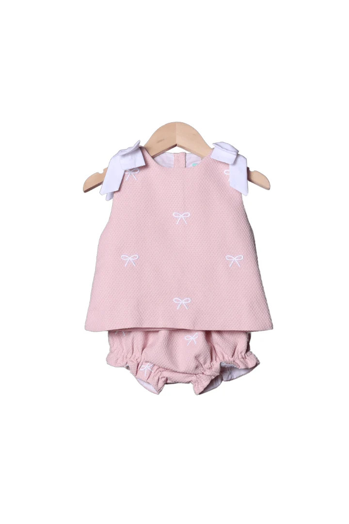 Embroidered Bow Pink Honeycomb Bloomer Set | The Smocked Flamingo