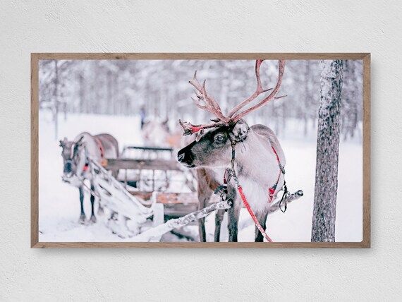 Reindeer Sleigh, Samsung Frame TV Art, Instant Download, Winter, Christmas, Snow, Reindeer, Frame... | Etsy (US)