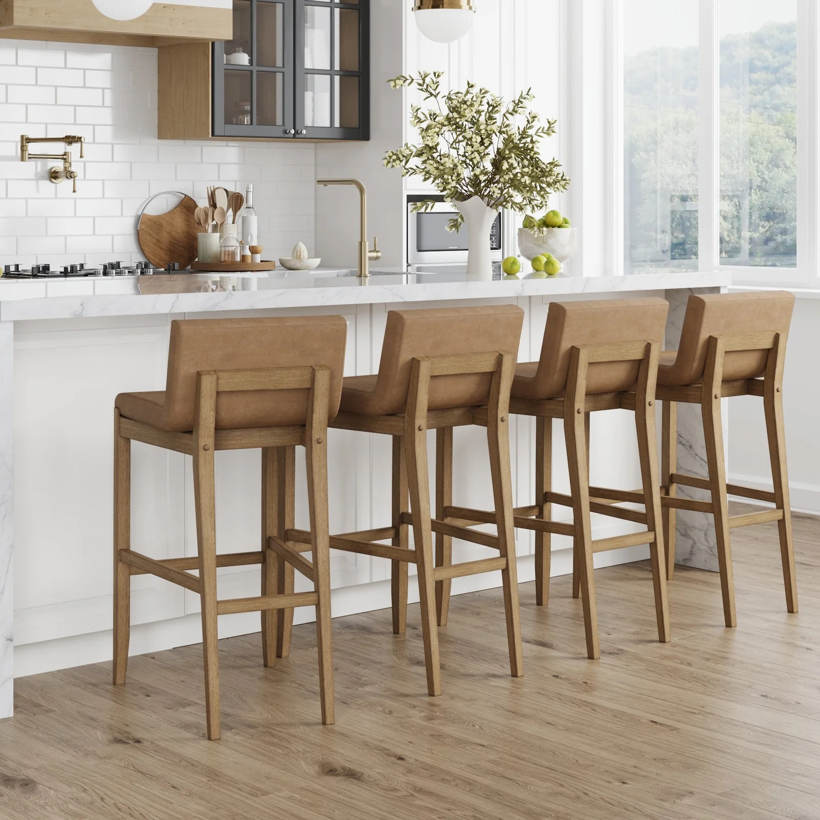 Exposed Wood Back Bar Stools Light Brown (Set of 4) | Nathan James