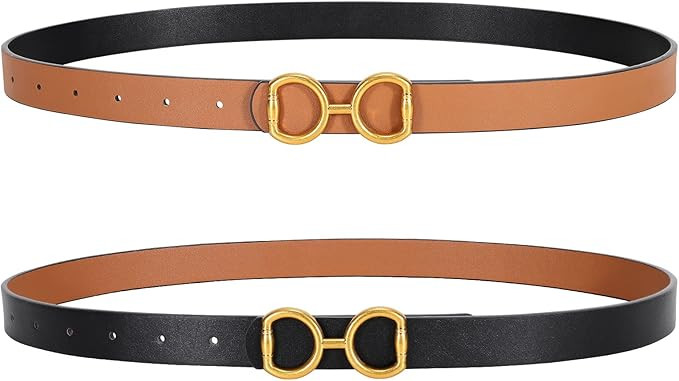 KASBAH Thin Reversible Leather Belt for Women Skinny Ladies Waist Belt for Jeans Dresses with Gol... | Amazon (US)