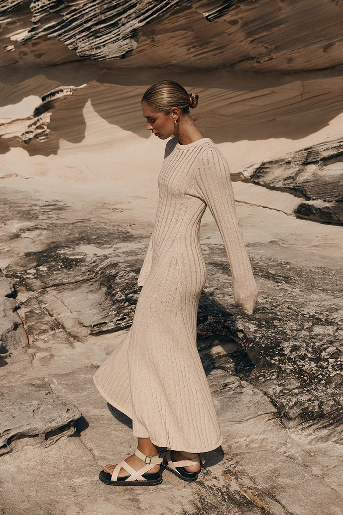 STEVIE NATURAL LONG SLEEVE MAXI DRESS | DISSH