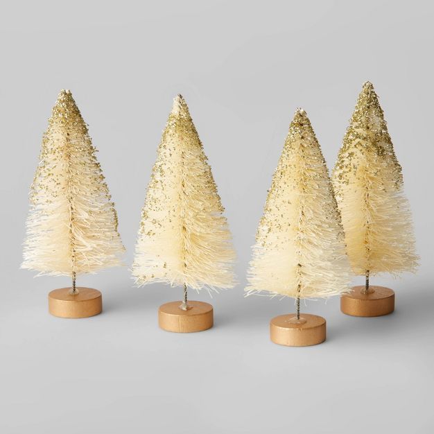 4ct 4&#34; Decorative Sisal Bottle Brush Christmas Tree Set Natural - Wondershop&#8482; | Target