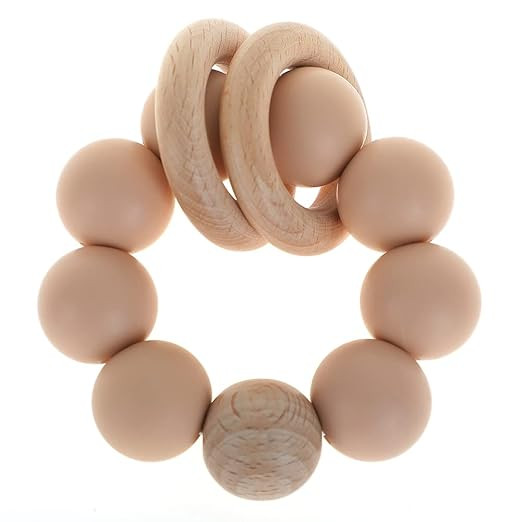 Teether Ring Toy for Baby, Silicone & Natural Wooden Infant Baby Bangle Teether Toys and Develop ... | Amazon (US)