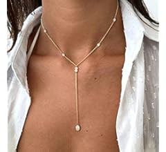 CHESKY Lariat Dainty Gold Necklace for Women, Trendy Y Beaded Necklace 14k Gold Plated/Silver Lay... | Amazon (US)
