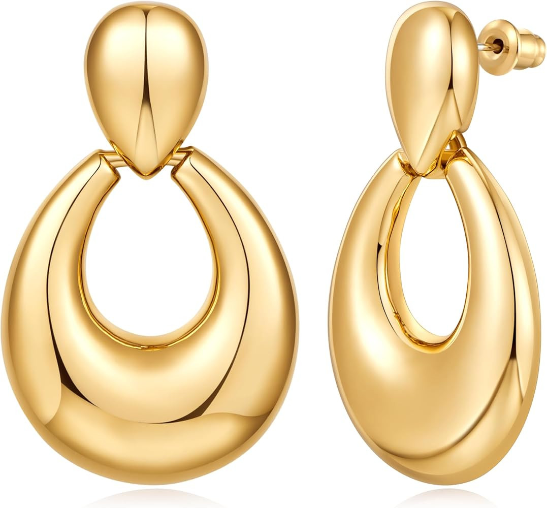 Large Geometric Drop Dangle Earrings for Women 18K Gold Long Waterdrop Link Dangle Earrings Trend... | Amazon (US)