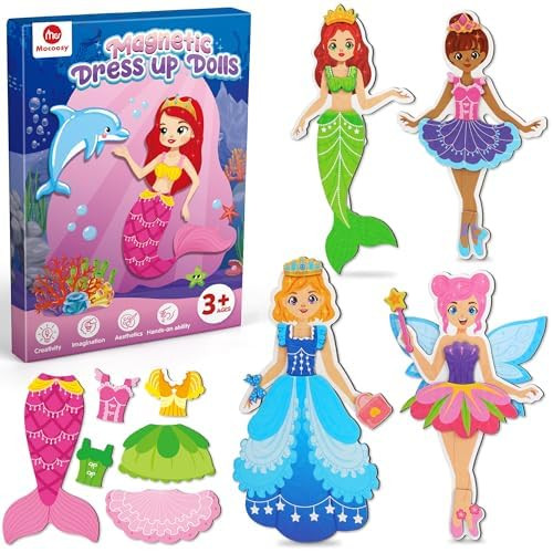 Mocoosy Magnetic Dress Up Dolls for Girls, Princess Mermaid Fairy Ballerina Magnet Dolls Dress Up... | Amazon (US)