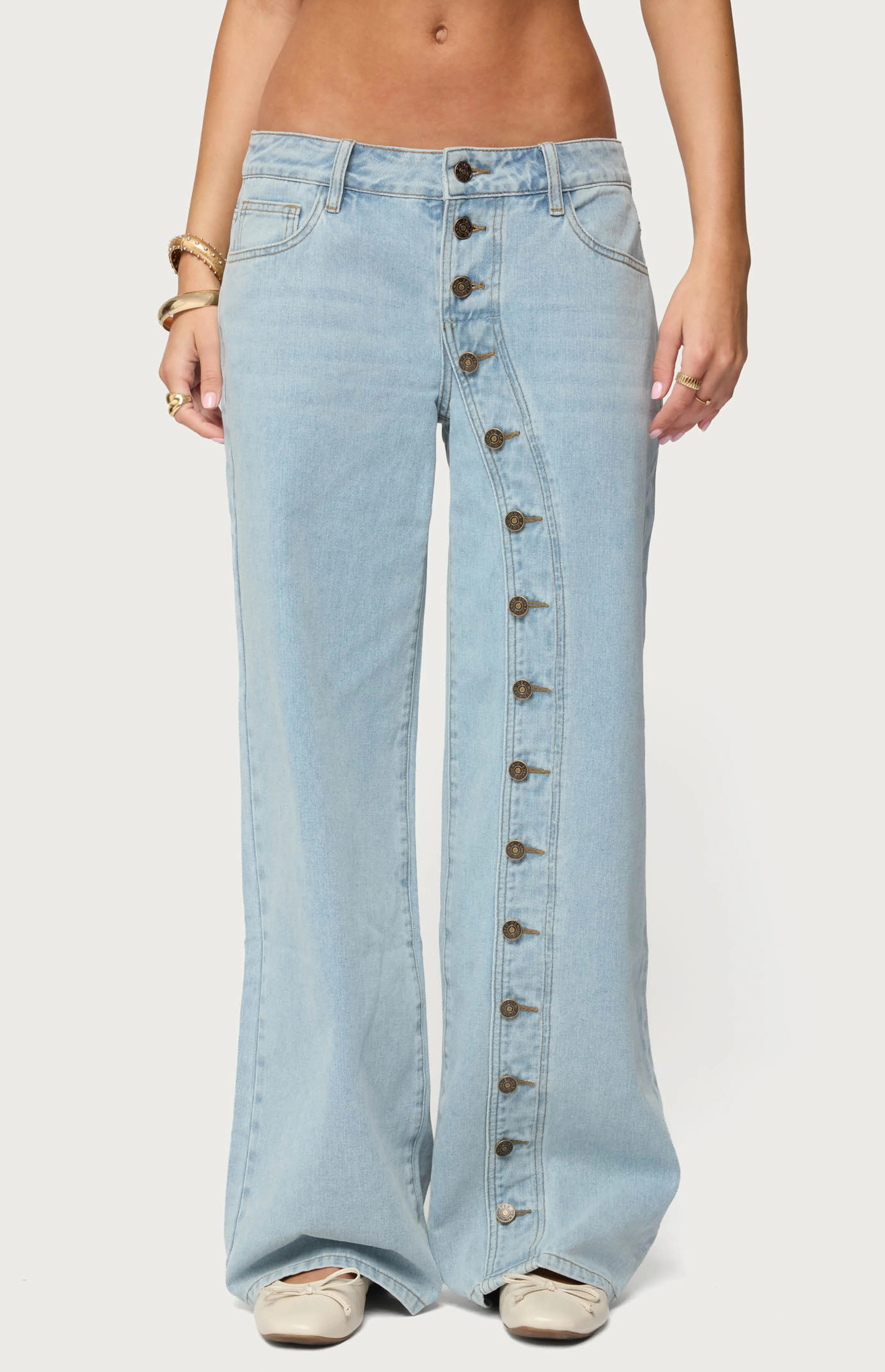 Edikted Adison Button Low Rise Baggy Jeans | PacSun