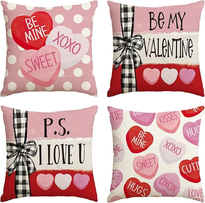 Valentines Day Outdoor Pillow Covers, 18 x 18 inch Set of 4 Waterproof Throw Pillow Cases, Love C... | Amazon (US)