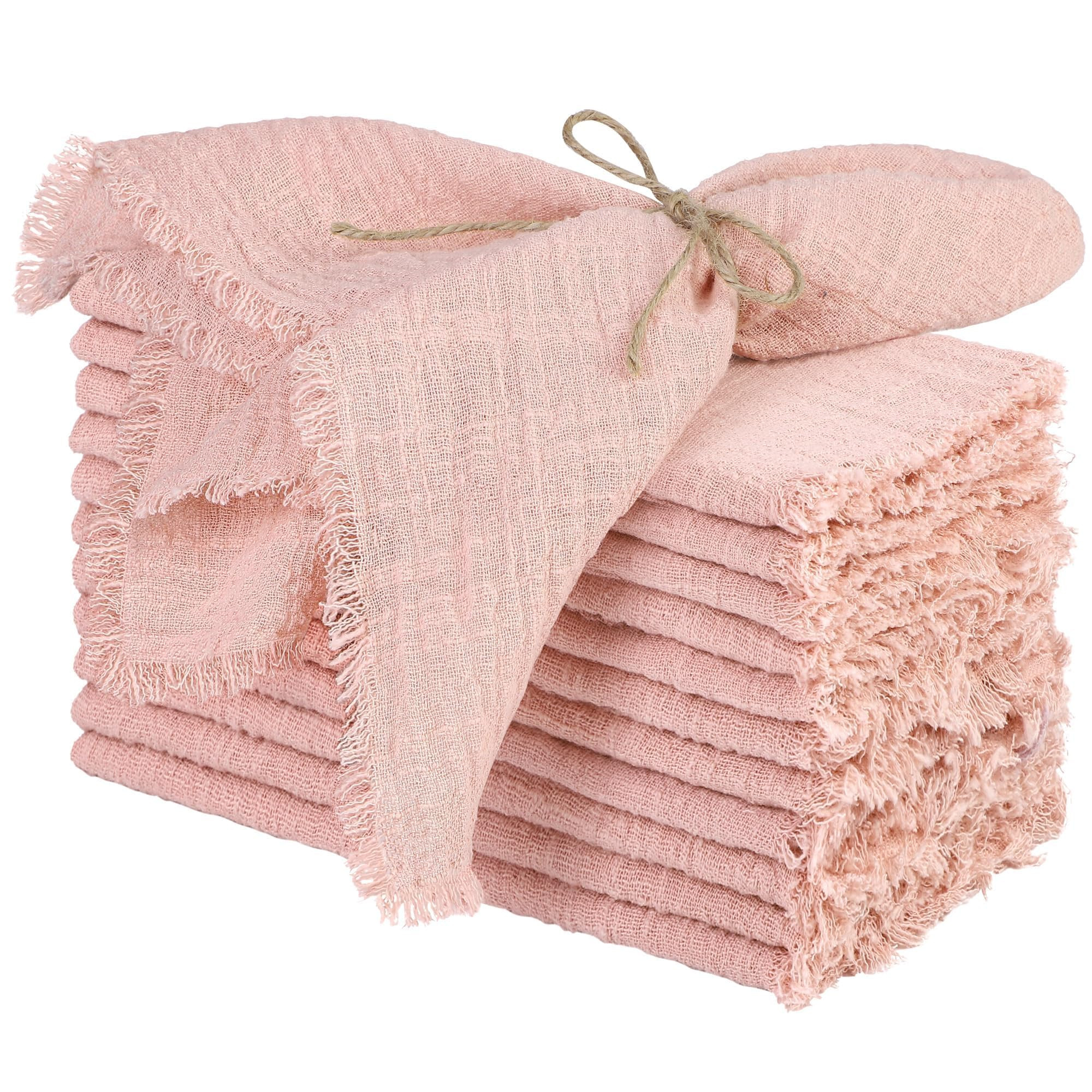 TURSTIN 12 Pieces Cotton Linen Cloth Napkin Handmade Cloth Napkin with Fringe 17 x 17 Inch Soft D... | Amazon (US)