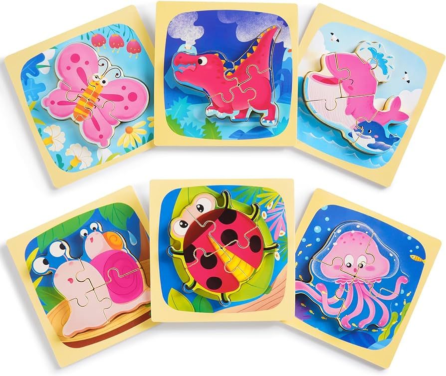 Wooden Animal Puzzles for Toddlers 1-3,6 Pack Baby Animals Puzzles for Kid Age 1 2 3, Toddler Toy... | Amazon (US)